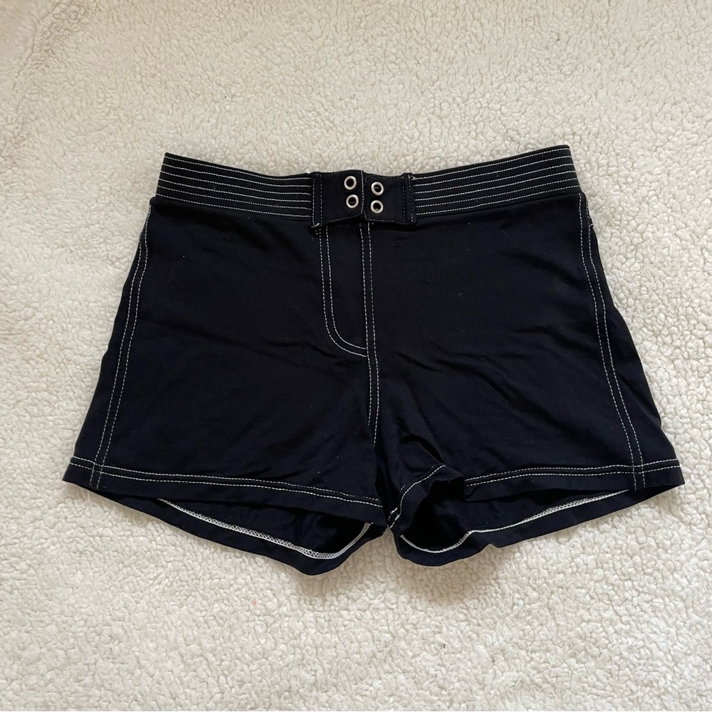 black with white stitching shorts